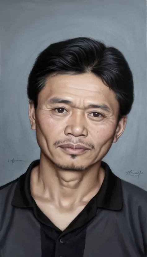 Potrait realistic, old 30 years Javanese boy, wearing black polo shirt