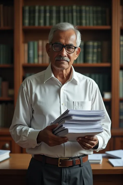 Indian college professor holding questions paper.