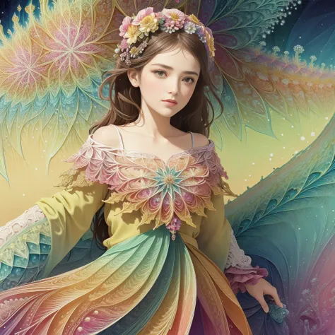 (( 1 girl )), (​masterpiece, top-quality, top-quality,  OFFICIAL ART,  beautifully refined : 1.2), (1 Flower),  upper body,  Very Detailed, ( fractal art: 1.3),  colorful , best detailed