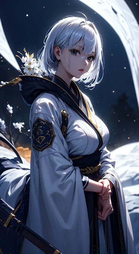 masterpiece,                    High image quality          , 4K, Beautiful design,              silhouette       ，Platinum Hair， 非常に詳細な夜の   starry sky   ,，             wonderful,   delicate details  ,               Extremely Knowledgeable Woman           ...