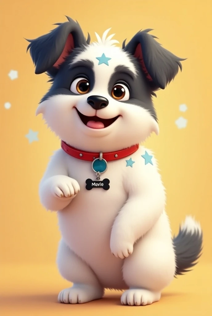 masterpiece, (best quality: 1.2), (super fine: 1.2), animated illustration, (extremely cute and lively: 1.2), medium-sized, tall, and chubby adult female dog around 4- with a slightly older, wise appearance. She has a scruffy, wiry coat, predominantly whit...