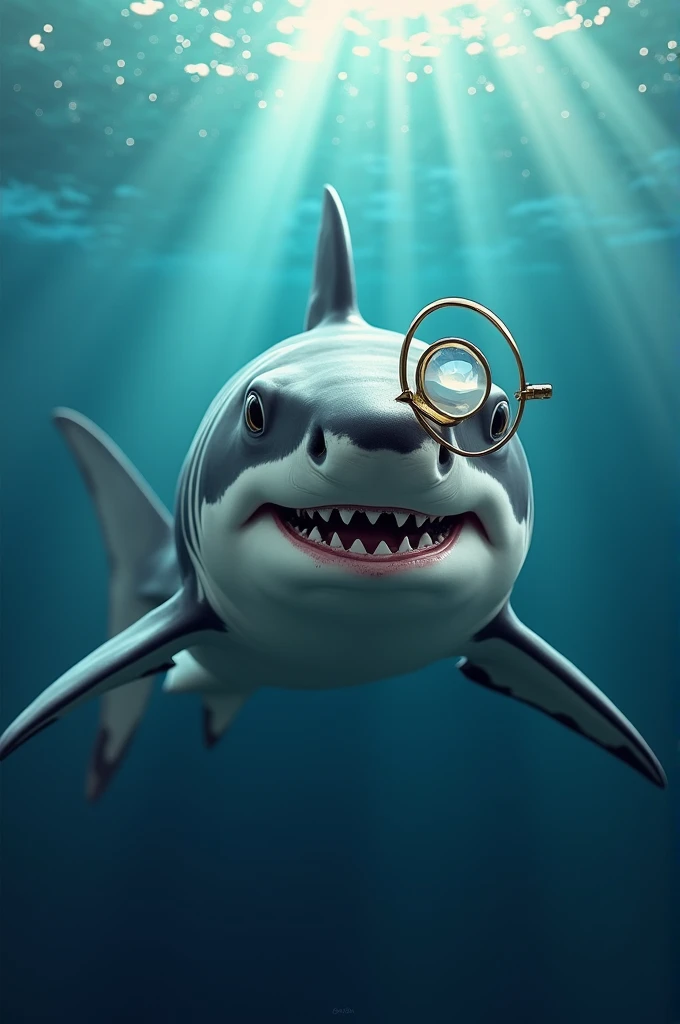 Make an image of a shark with a monocle 