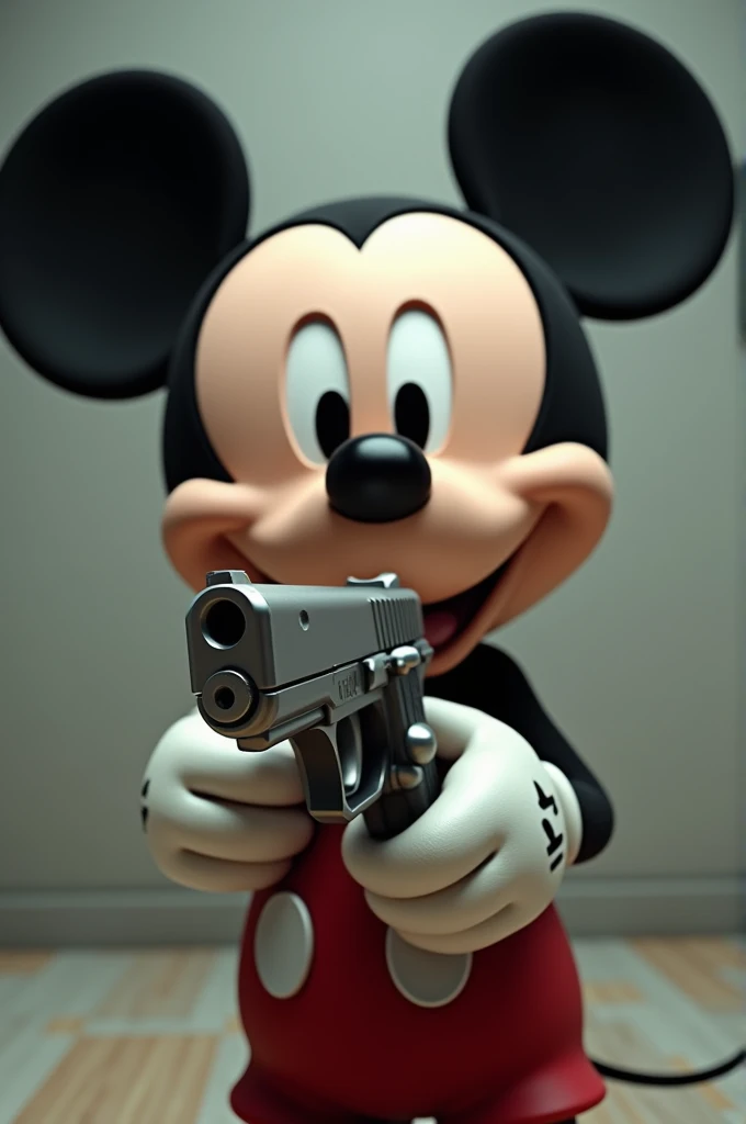 Mickeymouse smile face  with  pistol