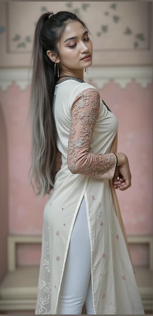 Asian girl in white long kurti 