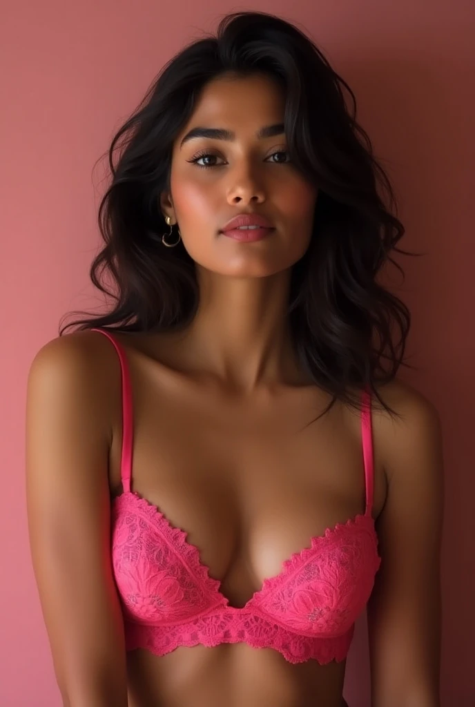 Young Indian aunty in pink bra