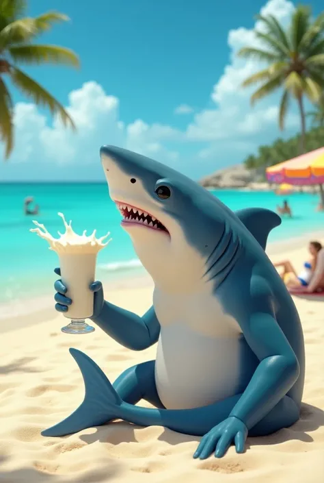 The shark, drinking, milk, in the miami, beach 