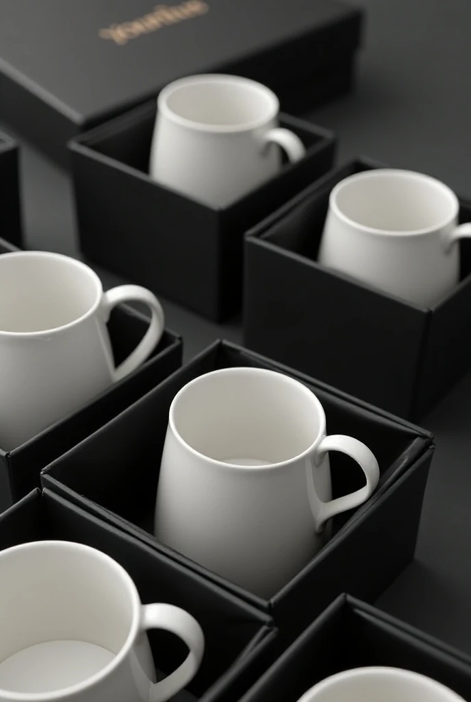 Make minimalist white mugs with luxury black boxes from the brand “YOUNIUS”