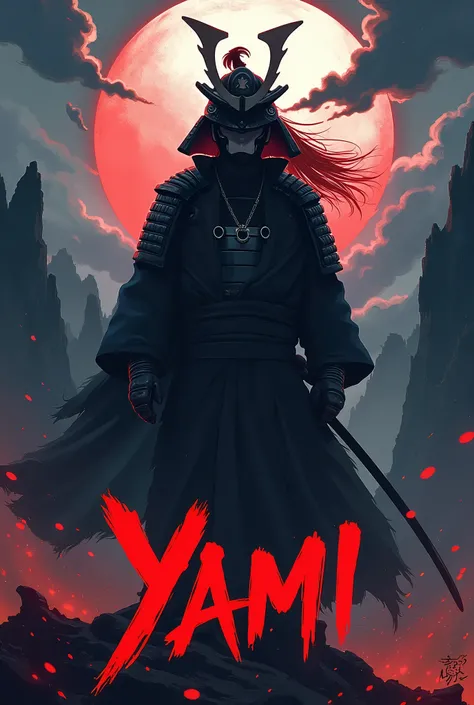 Write the word yami on the poster of a samurai anime