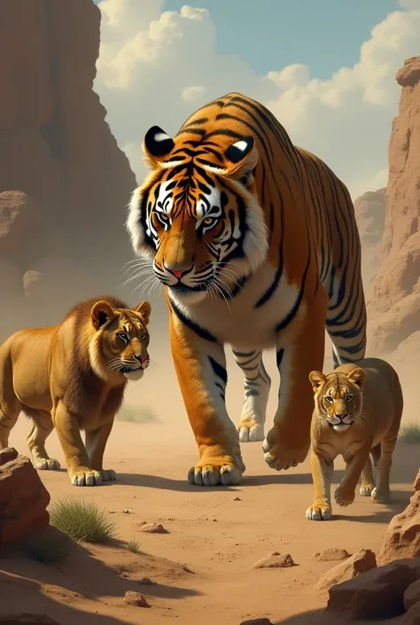 Tiger and lions 