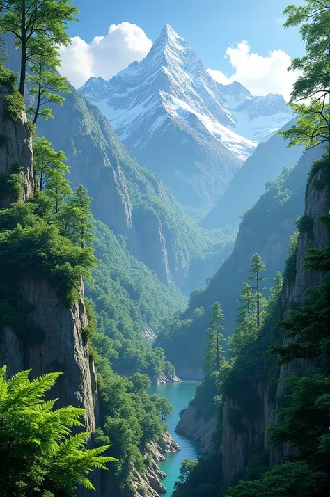 mountains with tropical forests ,  and filled with pine forests and ferns, 