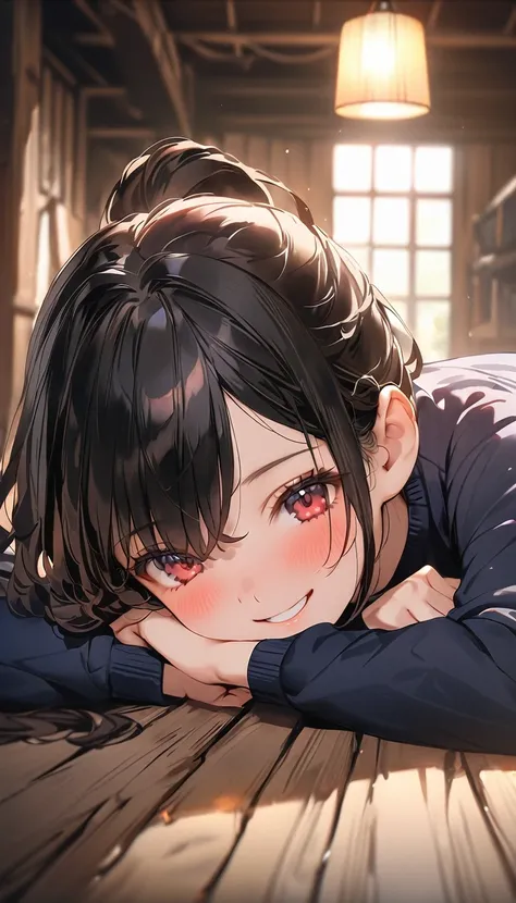 (masterpiece, Highest_quality), Well familiar with CG Unity 8K wallpapers , 1 girl ,  ponytail,Black Hair, hair over one eye,(smile,Embarrassed,blush),  Anime Style 4k ,  beautiful anime portrait ,  Anime Art Wallpaper 4K, High quality anime art style, ani...