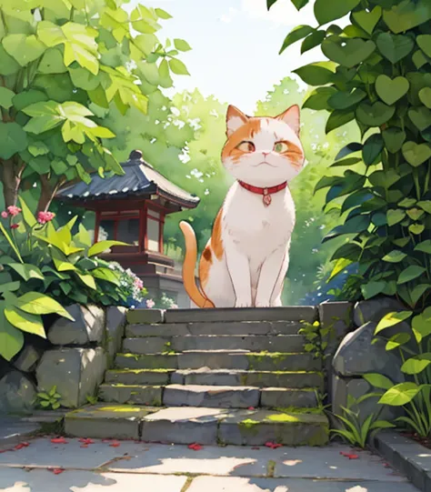 (masterpiece),(Best Quality),(  very detailed),(  high resolution down ),((Line art)),((watercolor)),16k, wallpaper,三毛猫の  very detailedな絵、 crazy details  、  very detailed猫、  My house where calico cats roam  、 Calico Munchkins relaxing on stone steps、Old to...