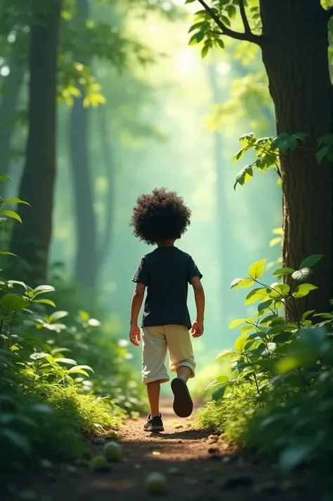 A young Indian boy
Height 169cm
Weight 76 kg
Round face 
Medium curly hair 
Black shirt 
White pant 
Black shoes 
In woods
