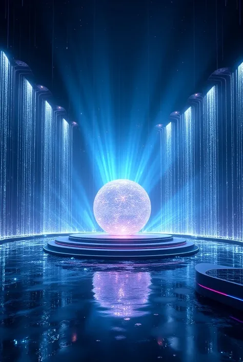 produce a photo on stage during the award ceremony. The stage is decorated with running water led strips. there is also a plasma ball on the stage