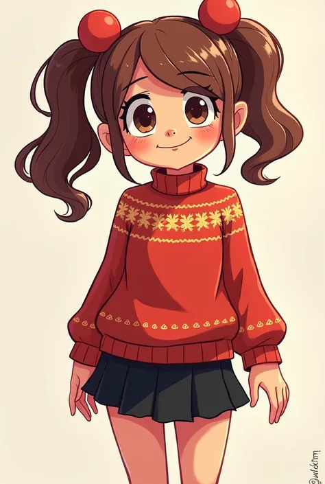 Mabel from gravity falls , short black skirt, red sweater 