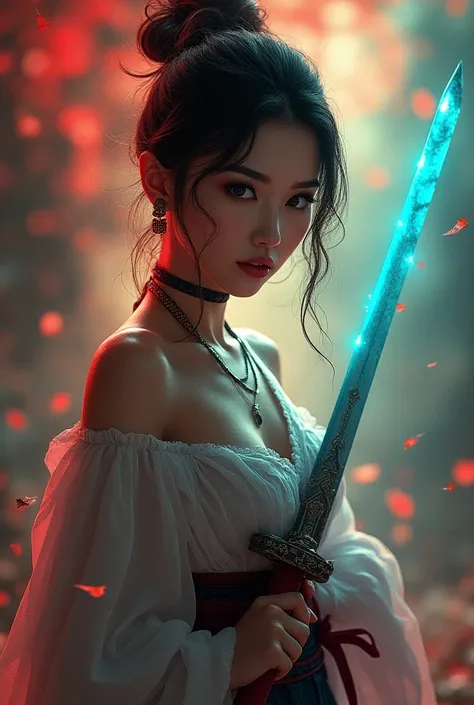    Surrealistic image of beautiful chinis with
sword woman with stunning textures and
lighting colorful,3d,cgisociety,thai line art ,thai
fine art    amazed by the light and colors.