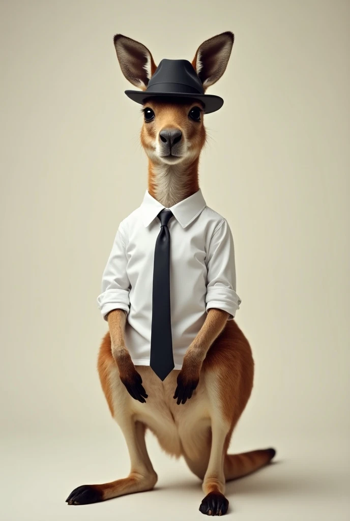 Kangaroo with clothes and tie and cap