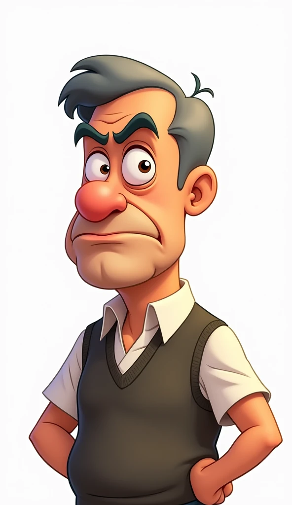 A Cartoon uncle , no smile, white background 