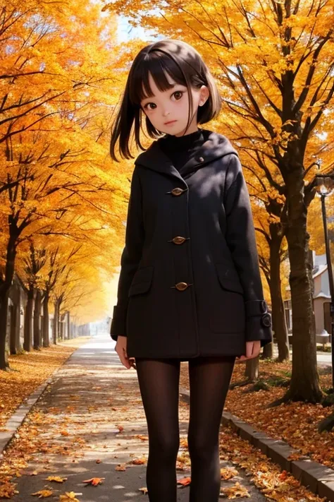 daughter, autumn leaves