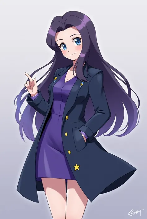 modern pokemon official art style, pokemon gym leader, (pokemon scarlet violet style:1.3), clean lineart, flat color shading, modern anime

1girl, solo, (young adult female:1.2), professional standing pose, modern fashion, (ghost type gym leader:1.2)

hair...