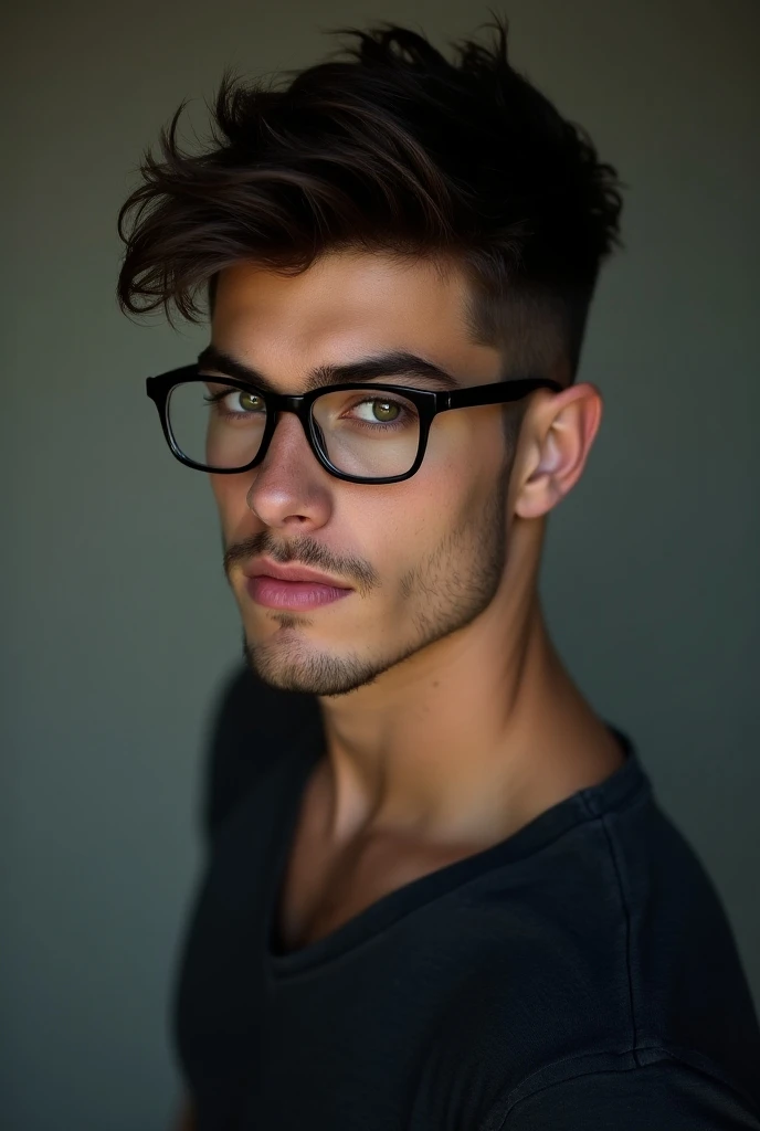 Lanky brunette guy with glasses. Make him attractive 