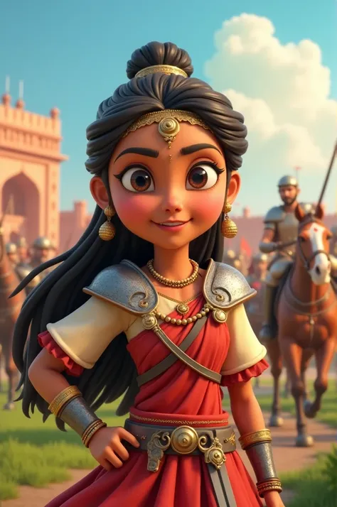 3d cartoon style"Write a historical fiction piece based on the life of **Rani Durgavati**, the warrior queen of Gondwana, set during the 16th century. The story should capture her determination, bravery, and leadership as she defends her kingdom against th...