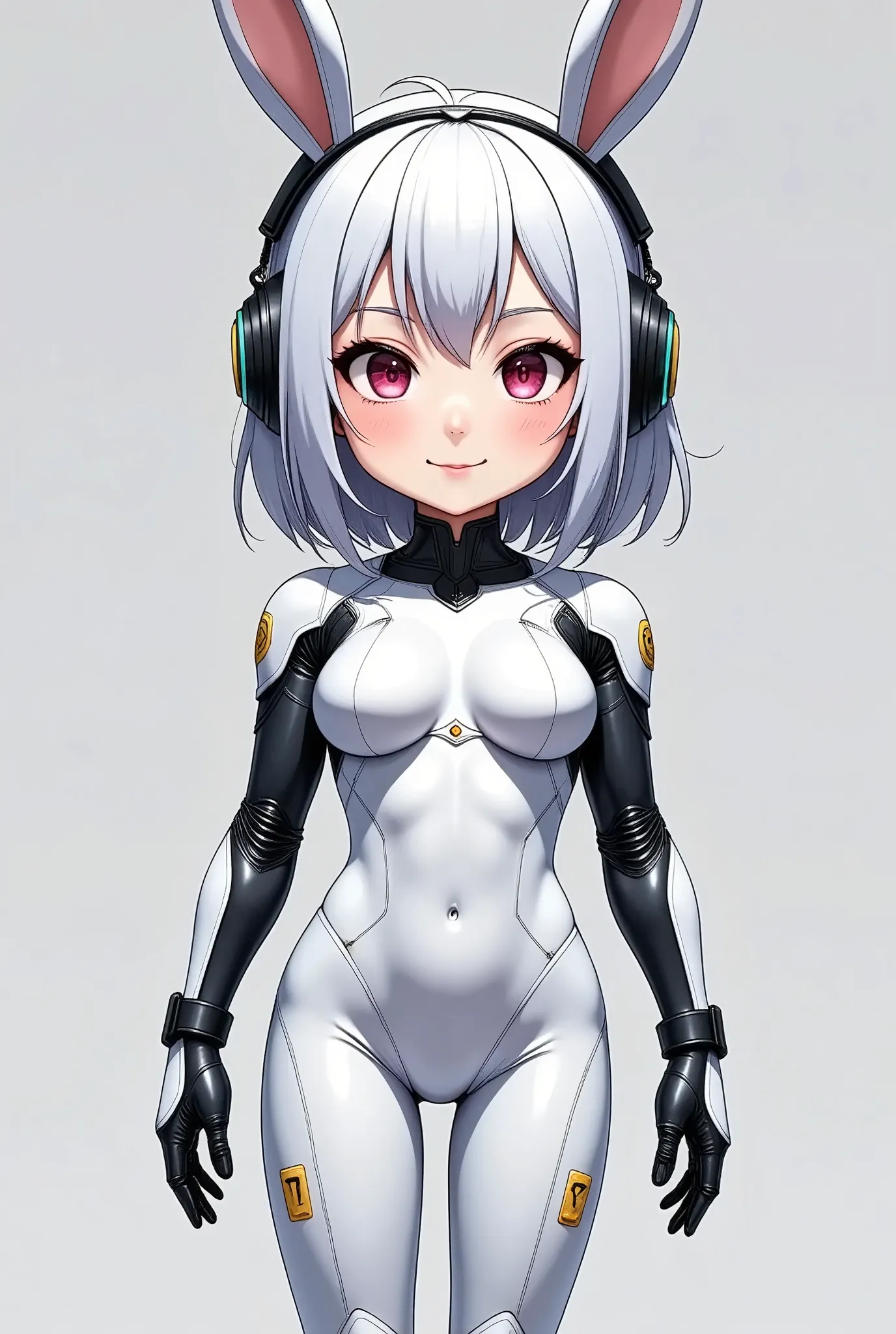 (masterpiece,  best illustration ,super detailed),( android woman),(front:2.0),( cute),( see here:2.0),(smile:2.0),(chibi charac...