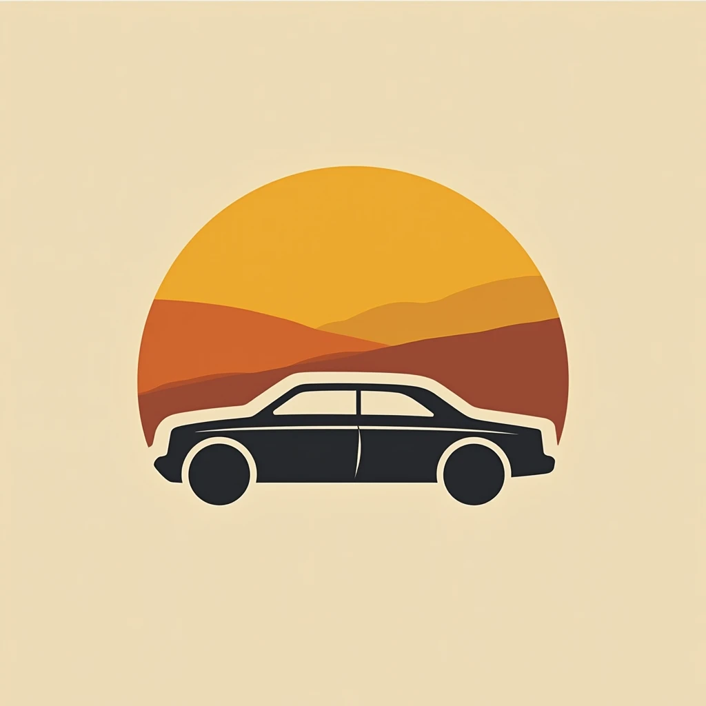 Create a modern logo for a dealership that specializes in affordable used cars. Include an abstract car silhouette, with a warm color palette 