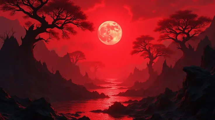 
japanese background, hell background, red tone background, detailing, no character, no person, art, 