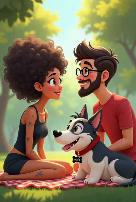 masterpiece, (best quality: 1.2), (super fine: 1.2), animated illustration, (extremely delicate and beautiful: 1.2), full-body scene of three characters in a peaceful park picnic setting. The first character is a slim Brazilian woman with slightly lighter ...