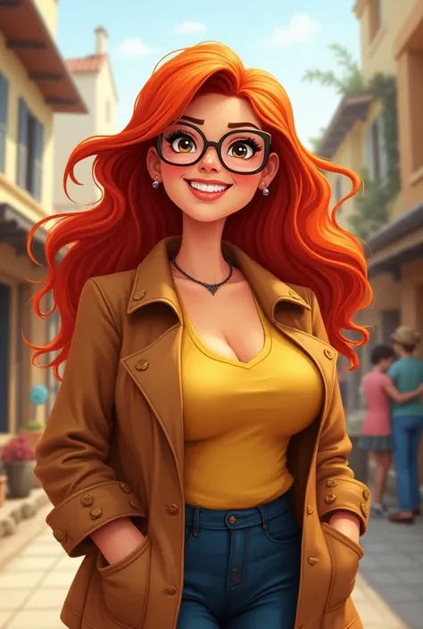 Dessin Femme ronde rousse avec lunettes
