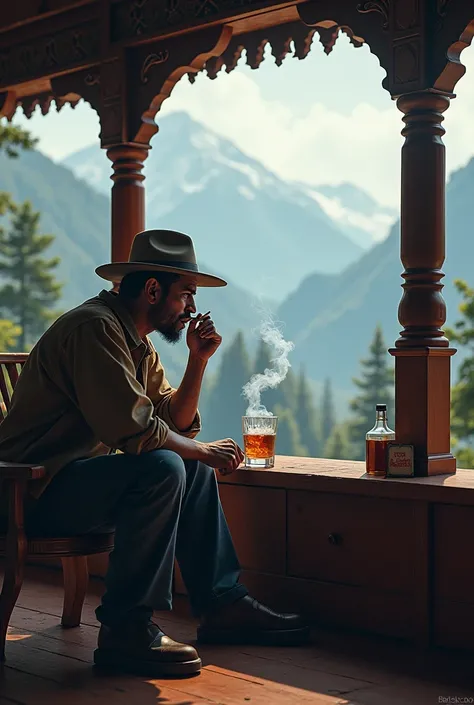 A person who is smoking and drunking on a hotel of nepal
