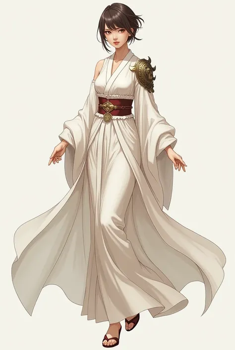 Robe pour femme, with a small Japanese kimono touch ,  with a small piece of shield on the right shoulder of the dress, 