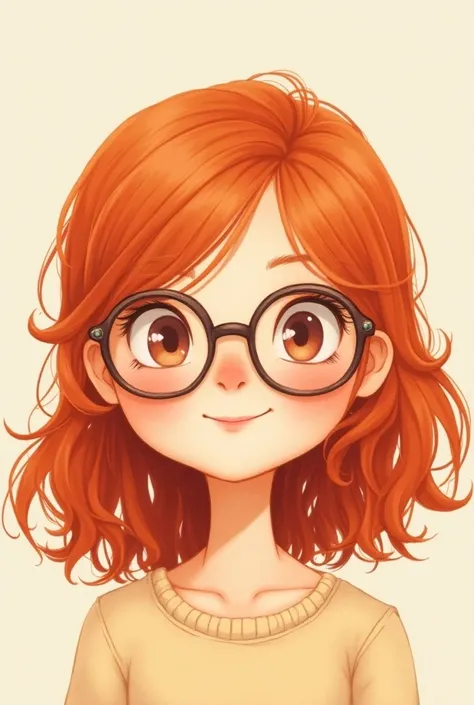 Dessin petite fille rousse , cheveux mi long avec lunettes
