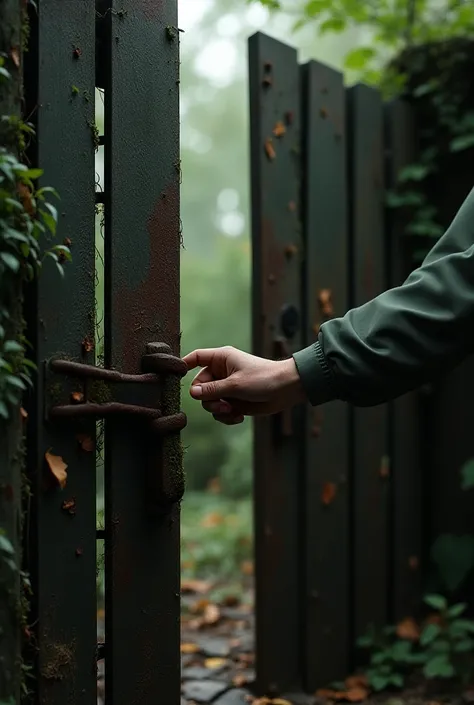 Turning it slowly the rusted gate 