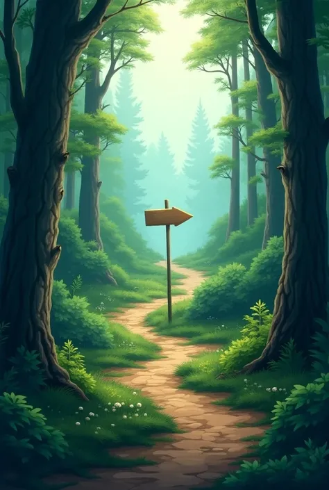 image:*  A photo of a forest with a path disappearing into the distance, with an arrow indicating "lost".
*Cores:*  Green and brown for nature , with shades of blue for the sky .
*Title:* "Lost in the Woods"  in an adventurous and modern font .
