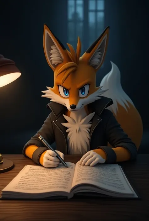 Tails the fox, Miles Prower,sit in table and write names in Death note, and he look like Yagami light from Anime Death Note