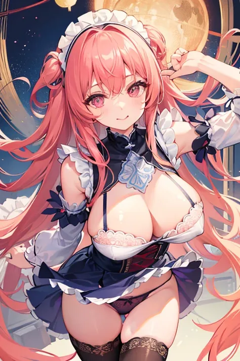 8k、Best Quality 、Maximum clarity 、 very detailed、Beautiful art、 very detailed、 Biologically Correct Body 、 gentle smile touching your head、Maternal、 erotic face looking up at me、Transparent skin 、Skin-tight underwear、 very big breasts、(((In underwear)))、((...