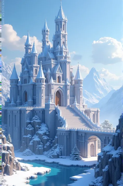 Snowcastle like i  minecraft with many stairways and bridges