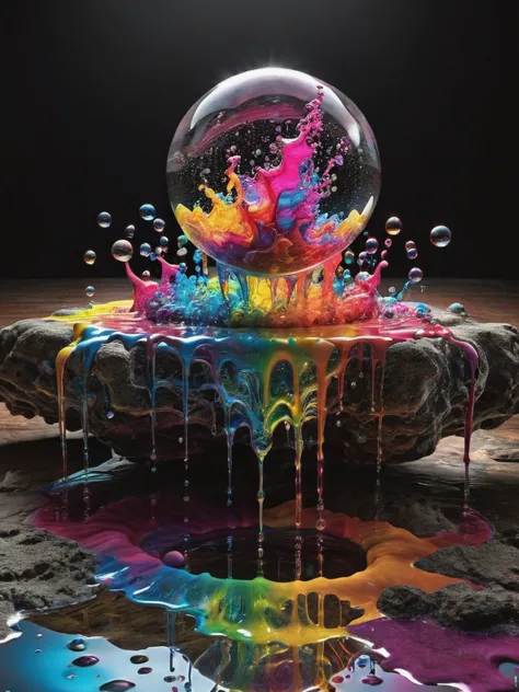 (best quality,4k,8k,highres,masterpiece:1.2),ultra-detailed,(realistic,photorealistic,photo-realistic:1.37),highly detailed psychedelic dream, vibrant shimmering colors, glass-like structures morphing from the colors, intricate rainbow patterns, perfectly formed symmetrical spheres, glowing reflective bubbles, detailed bubbles and spheres, rainbows of color twisted in and out of translucent orbs, spilled paint, spirals of swirling color in the background, beautiful psychedelic digital art, pixel art, neon colors, 4d mandelbulb psychedelics, glass-like psychedelic landscape, intricate rainbow environment, psychedelic underwater brightness, trails of color and light, bright fluorescent colors, psychedelic vibrant colors, bright psychedelic neon colors, colorful paint drips out of the bubbles, 3D glass spheres melting into each other spilling out colors, visually disorienting, hallucination inducing, optical illusions, startling, stunning images, awe-inspiringly, pixel assets, portrait photography, surrealism, photorealistic, hyperdetailed, glass morphism, digital art, sparkle, optical illusion, glowing light, reflection light, overexposure, god rays backlighting, depth of field, rotational symmetry