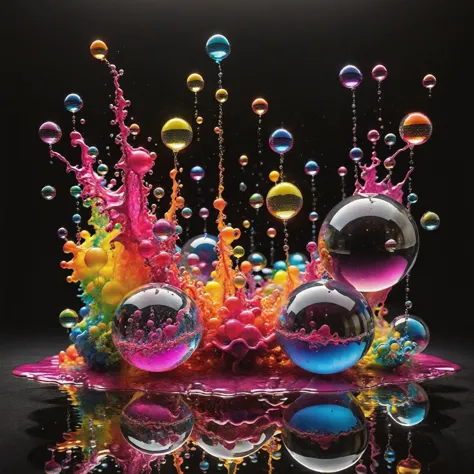 (best quality,4k,8k,highres,masterpiece:1.2),ultra-detailed,(realistic,photorealistic,photo-realistic:1.37),highly detailed psychedelic dream, vibrant shimmering colors, glass-like structures morphing from the colors, intricate rainbow patterns, perfectly formed symmetrical spheres, glowing reflective bubbles, detailed bubbles and spheres, rainbows of color twisted in and out of translucent orbs, spilled paint, spirals of swirling color in the background, beautiful psychedelic digital art, pixel art, neon colors, 4d mandelbulb psychedelics, glass-like psychedelic landscape, intricate rainbow environment, psychedelic underwater brightness, trails of color and light, bright fluorescent colors, psychedelic vibrant colors, bright psychedelic neon colors, colorful paint drips out of the bubbles, 3D glass spheres melting into each other spilling out colors, visually disorienting, hallucination inducing, optical illusions, startling, stunning images, awe-inspiringly, pixel assets, portrait photography, surrealism, photorealistic, hyperdetailed, glass morphism, digital art, sparkle, optical illusion, glowing light, reflection light, overexposure, god rays backlighting, depth of field, rotational symmetry