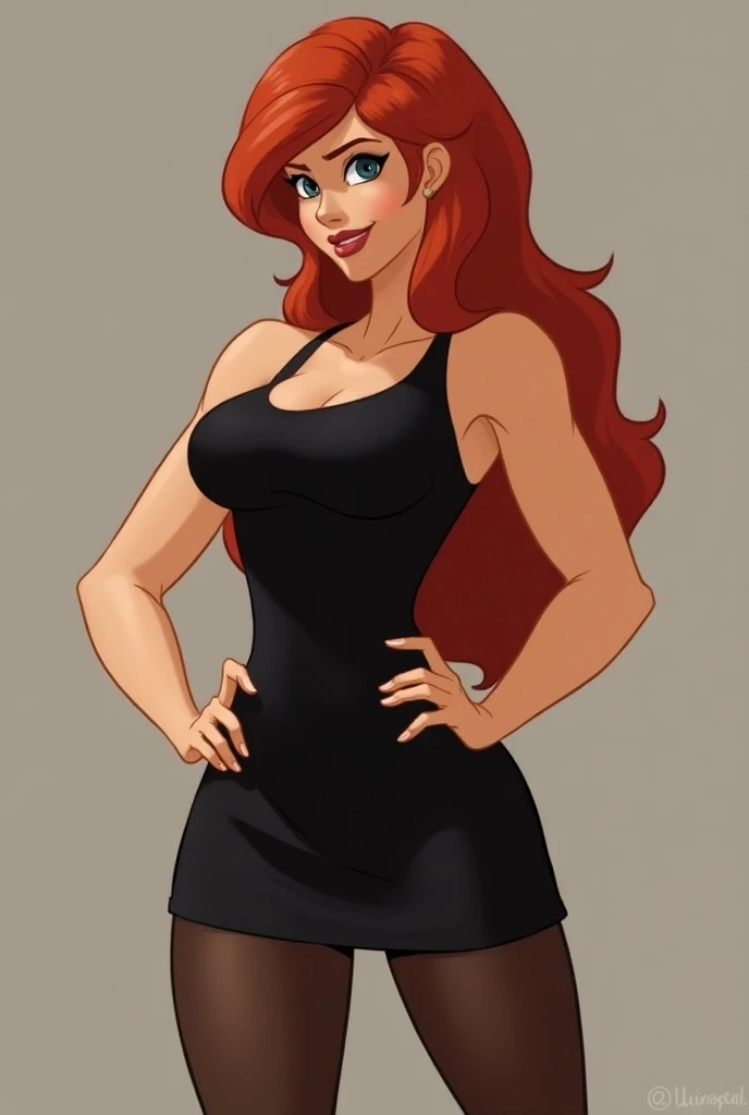 Kim possible with the look of the animated series flexing her huge biceps in a sexy black dress 