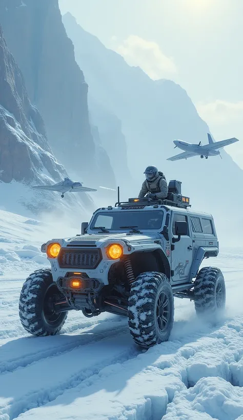 ‘Advanced Exploration Team on Alien Ice Planet’ ’On a distant, ice-covered planet, a high-tech exploration team is preparing for their challenging mission. In the centre of the stage stands a heavily armoured reconnaissance vehicle equipped with very large...