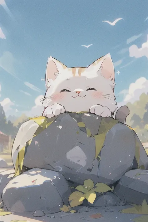 , (masterpiece:1.2), Best Quality,Pixiv,One cat,cat on the stone