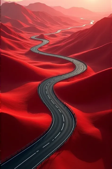 Red hills with black and white Highway 