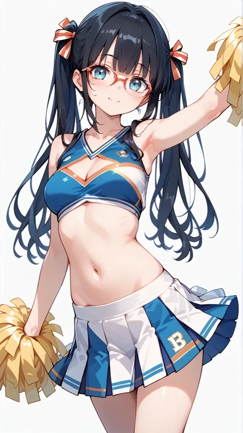 Black Hair, long hair,Pigtails,Glasses, cheerleader, cheerleading , stand