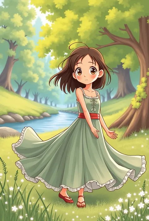 A cute girl in the fairy forest, beautiful scenery,   studio Ghibli style