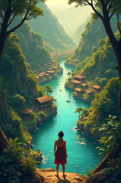 Title: Journey Through Time: The Tales of the Yakan Tribe

Background: A serene river flowing through lush greenery, symbolizing the connection between the past and present. The river can subtly shimmer to represent its magical quality, as it did when Ardi...