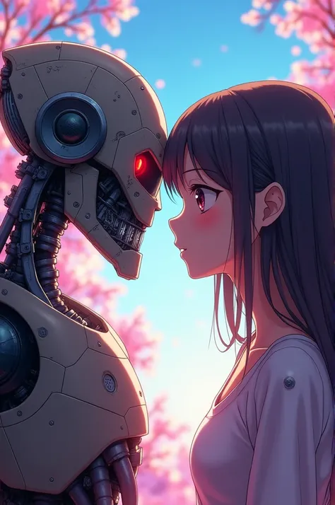 Romantic couple close up photo of anime style dalek and Anime girl with colourful background, best quality 