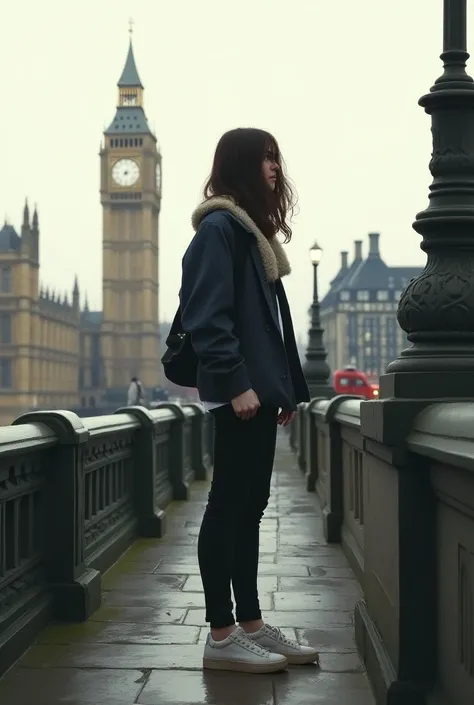 A girl in london ( face ahould not be visible and background should be bridge